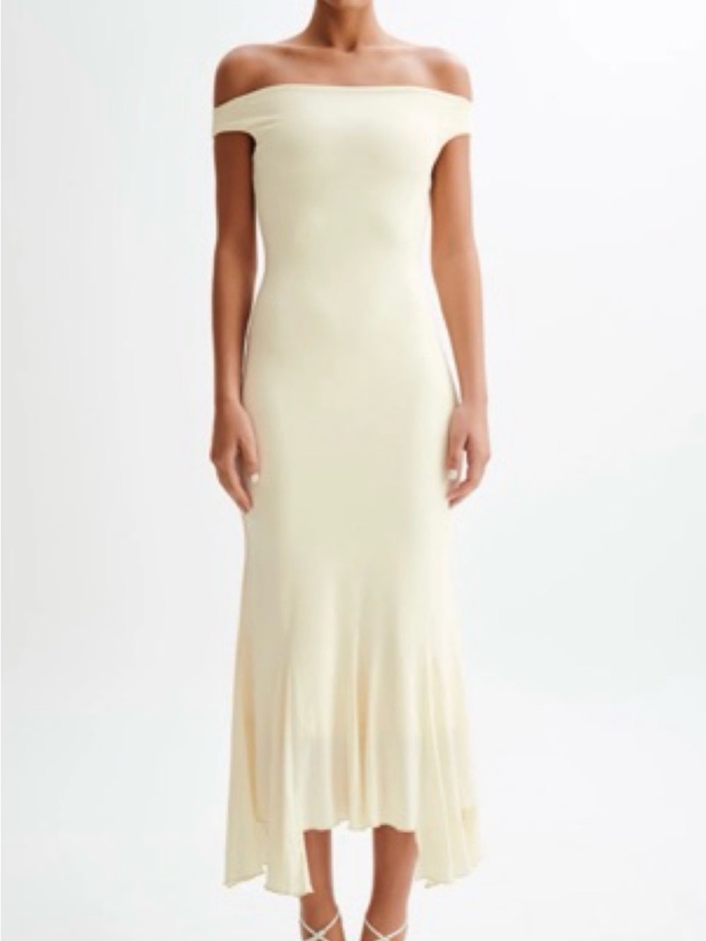 Meshki Off-Shoulder Cream Midi Dress